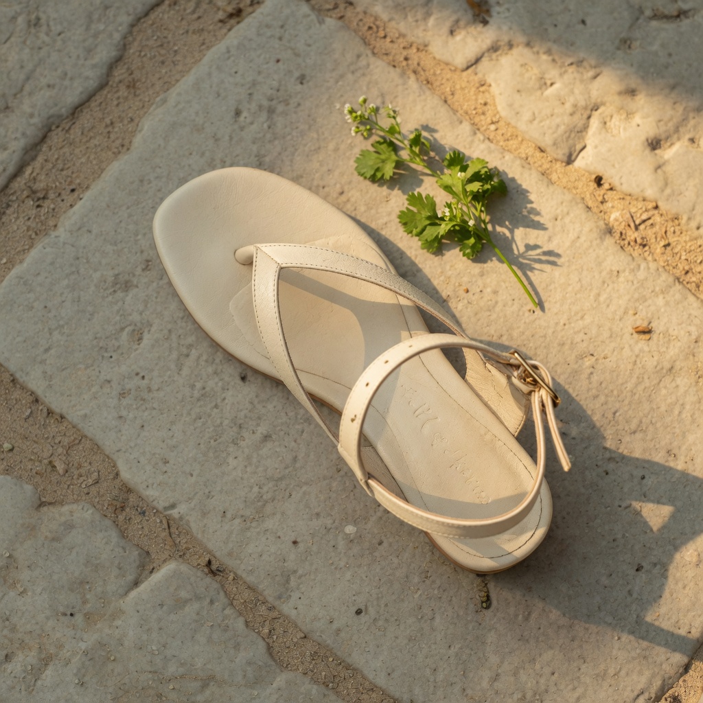 Un zapato claro sobre piedra, al sol
